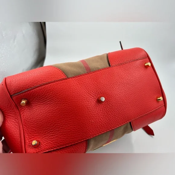 Auth Burberry House Check Canterbury canvas leather orange bag tote purse - Picture 10 of 16